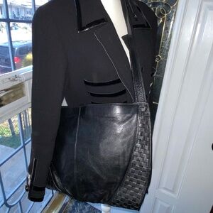 Vintage Black Woven Leather Brio Shoulder or Cross Body Purse